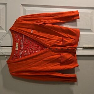 Hollister Cardigan with lace detail back - Medium, Coral Orange